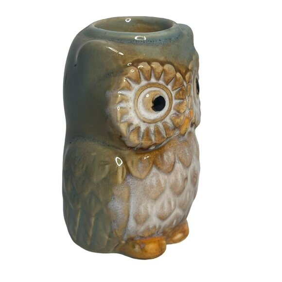 Blue Ceramic Owl Toothpick Holder Brown Accents Decorative Kitchen Charm 3” - Picture 5 of 8